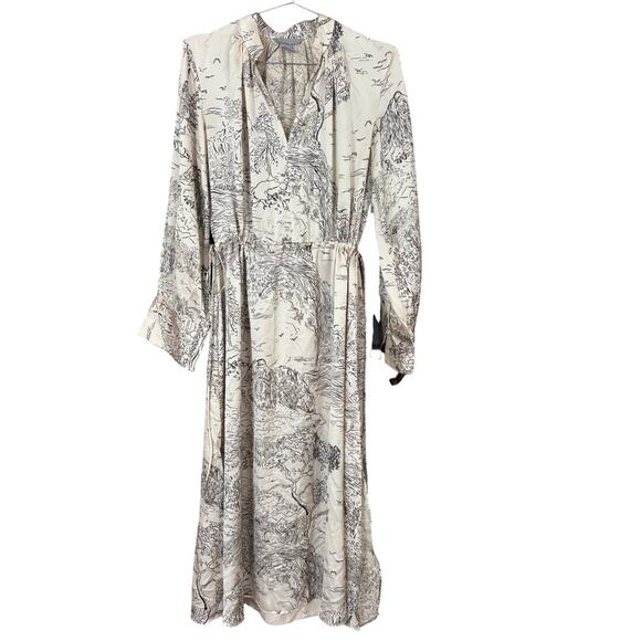 H&M cream black forest printed resort long sleeve maxi dress SIZE S - Picture 1 of 7